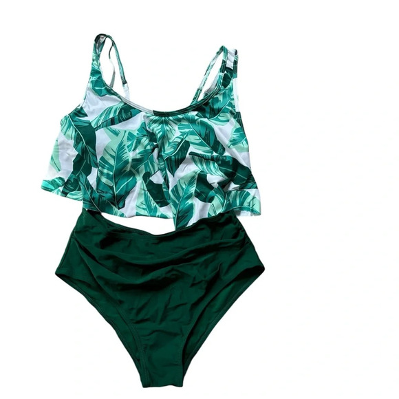 New Green Floral Ruffle Bikini Size Medium - Picture 2 of 9